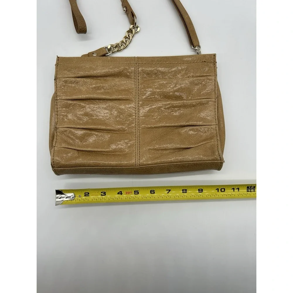 THE SAK Tan Glazed Leather Crossbody Bag Purse Pleated Zip Top‎ Removable Strap